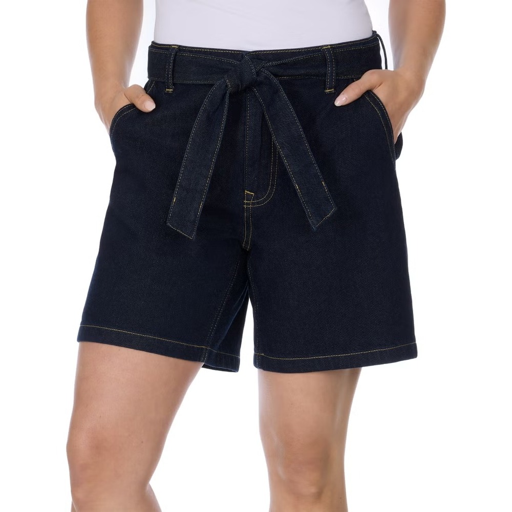 Tommy Hilfiger Womens Denim Shorts Dark Blue Tie Waist Size 14 1968103